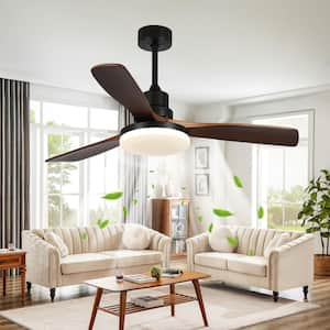 52 in. Wood Smart Indoor Black Ceiling Fan with 3-Colors LED Light/ Dimmer and DC motor and APP/Remote/Memory Function