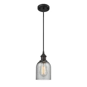 Caledonia 1-Light Oil Rubbed Bronze Shaded Pendant Light with Charcoal Glass Shade
