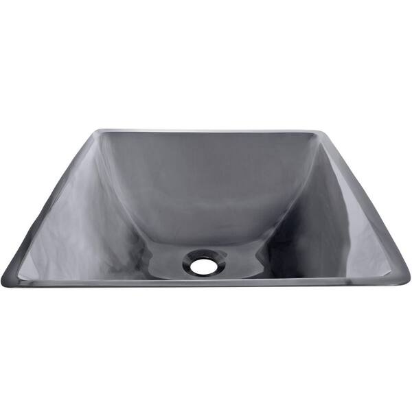 Novatto Quadrato Glass Square Bathroom Vessel Sink in Clear Gray