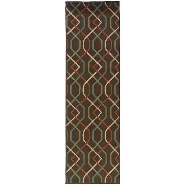 Home Decorators Collection Illusion Brown 2 ft. x 8 ft. Indoor/Outdoor Patio Runner Rug