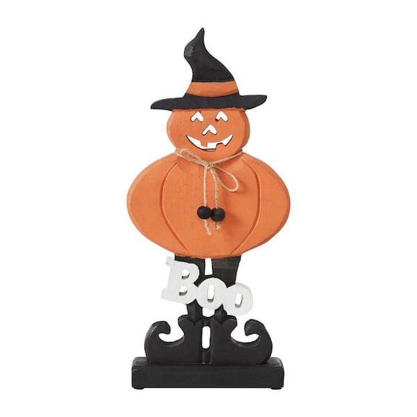 VHC BRANDS 15.5 in. Jack-O-Lantern Boo Wooden Halloween Table Decor