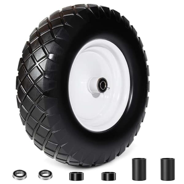 4.80/4.00-8 Tires and Wheels Flat Free,16 in. Solid Rubber Tires with 5/8" & 3/4" Bearings,3" Hub for Garden Wagon Carts