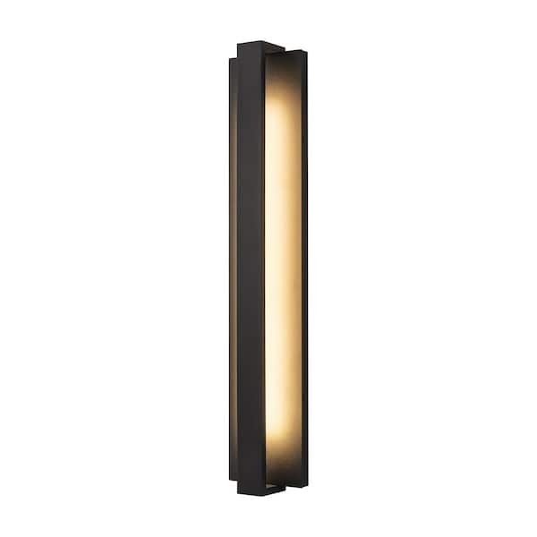 RRTYO Caeli 24 in. Modern Black Aluminum Rectangular LED Waterproof Outdoor Hardwired Wall Lantern Scone
