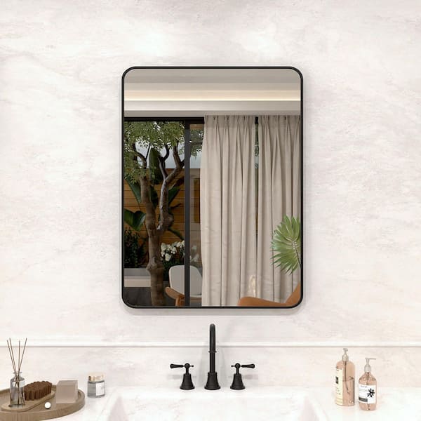 Vista 32 in. W x 24 in. H Rectangular Framed Wall Bathroom Vanity Mirror in Matte Black