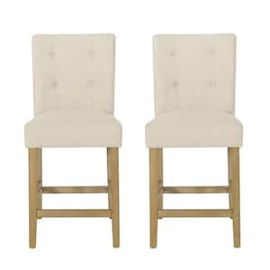 Darke 41.5 in. Beige and Weathered Brown High Back Wood Extra Tall Button Tufted Counter Stool (Set of 2)
