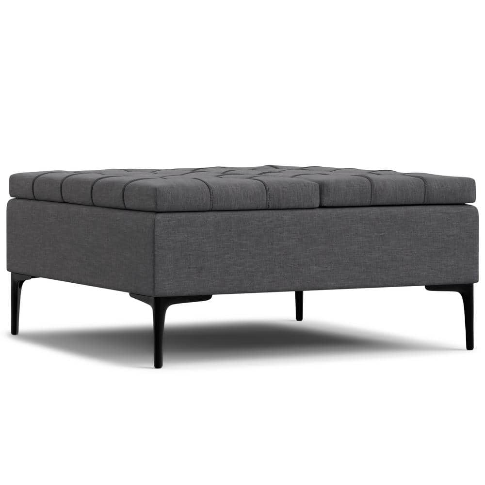 Slate Grey Tufted Lift-Top Storage Cocktail Ottoman
