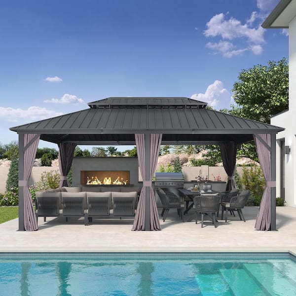 PURPLE LEAF 12 ft. x 18 ft. Gray Aluminum Hardtop Gazebo PURPLE LEAF 12 ft. x 18 ft. Gray Aluminum Hardtop Gazebo