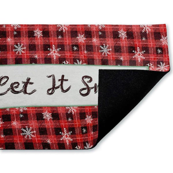 Let it Snow Red Plaid Red 18 in. x 30 in. Polyester Non-Slip Outdoor Door Mat