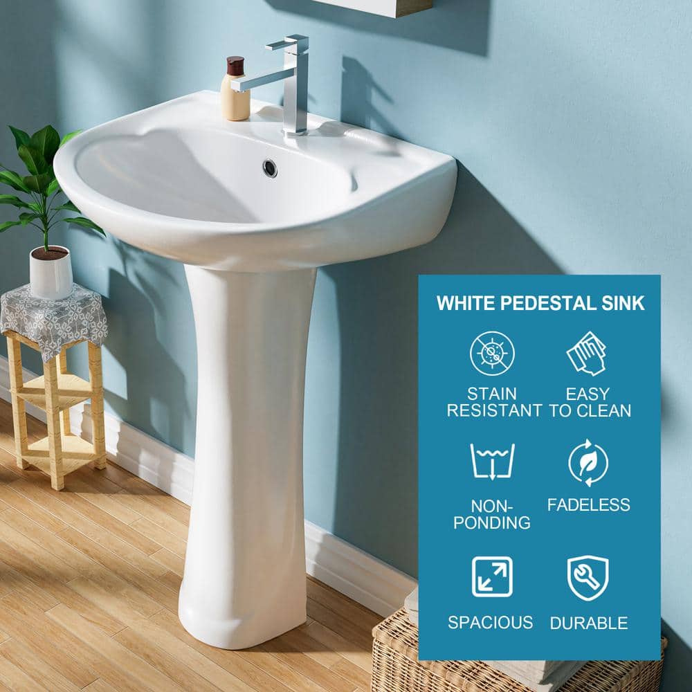20 in. White Ceramic U-Shape Pedestal Sink with Overflow Drain