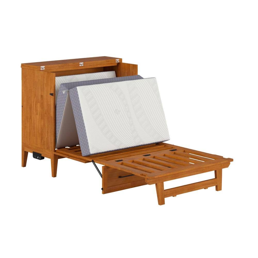 Santa Fe Light Toffee Twin Wood Murphy Bed Chest with Mattress and Charger