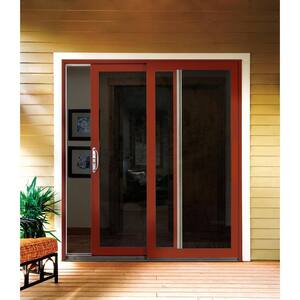 72 in. x 80 in. W-2500 Contemporary Black Clad Wood Left-Hand Full Lite Sliding Patio Door w/Stained Interior