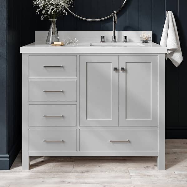 ARIEL Cambridge 43 in. W x 22 in. D x 36 in. H Bath Vanity in Grey with Pure White Quartz Top