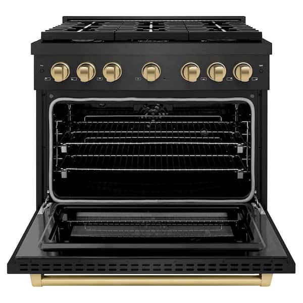 Autograph 36 in. 5.2 cu. ft. Paramount Dual Fuel Range with 6 Burner Gas Cooktop in Black Satin with Champagne Accents