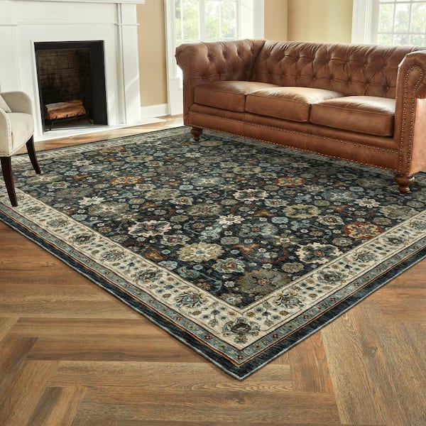 Earltown Navy 6 ft. 7 in. X 9 ft. 2 in. Oriental Polyester Area Rug