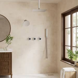 Thermostatic Valve 5-Spray 12 and 6 in. Shower Faucet 2.5 GPM with 2-Function Handheld Shower in Brushed Nickel