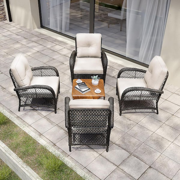 INMITOM 4-Pack Wicker Outdoor Chair Lounge Chair Patio with Beige Cushion