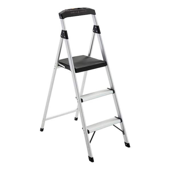 Gorilla Ladders 3 Step Aluminum Step Stool Ladder 250 lbs. Type I Duty Rating 9ft. Reach Height GLA 3 2 The Home Depot