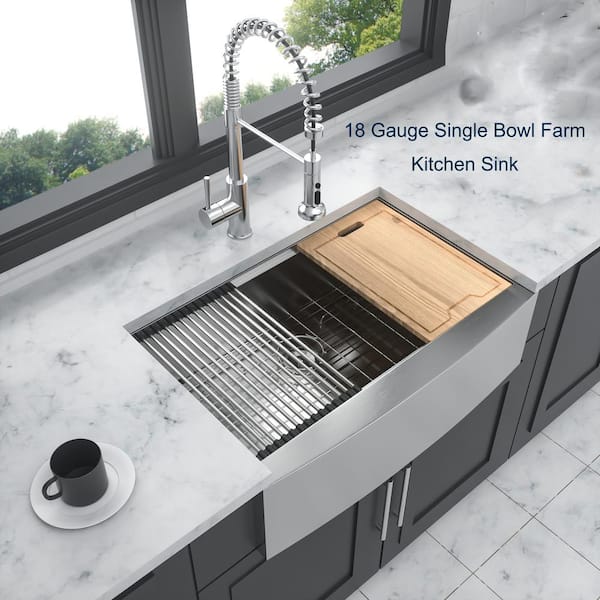 UPIKER Gunmetal Black 16 G Stainless Steel 36 in. Single Bowl Farmhouse Apron Workstation Kitchen Sink with Drainboard and Grid