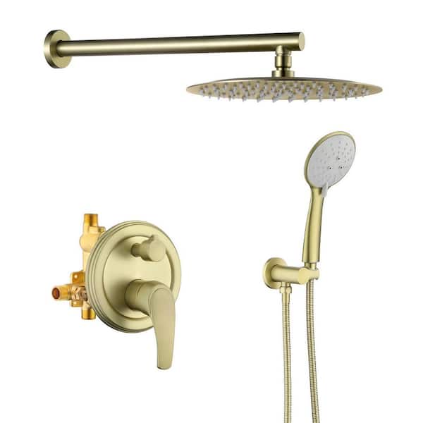 Rainfull 5-Spray with Valve 1.8 GPM 10 in. Handheld Shower Faucet Adjustable Heads Dual Shower Heads in Gold