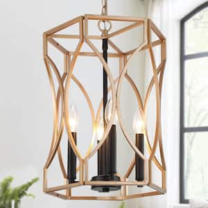 Modern Black Gold Drum Pendant Light, 4-Light Classic Vintage Cage Candlestick Chandelier Hanging Pendant Light