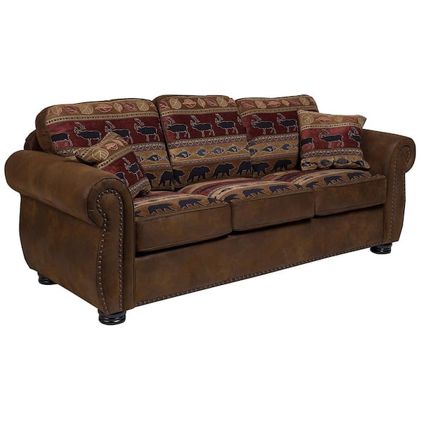 PORTER DESIGNS Hunter 84 in. Pattern Pattern Faux Leather 3-Seater Lawson Sofa with Removable Cushions