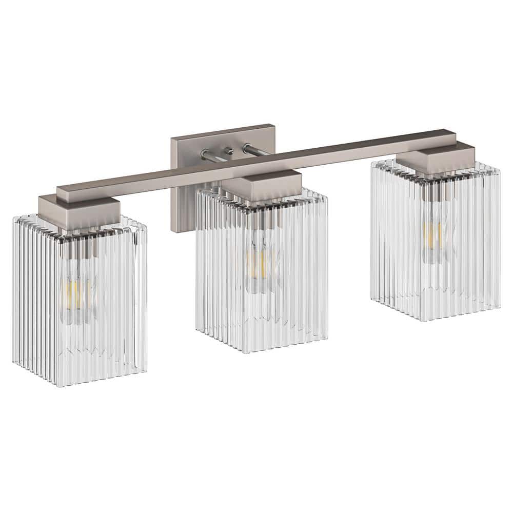 Brushed Nickel 3-Light Bathroom Vanity with Textured Glass Shades