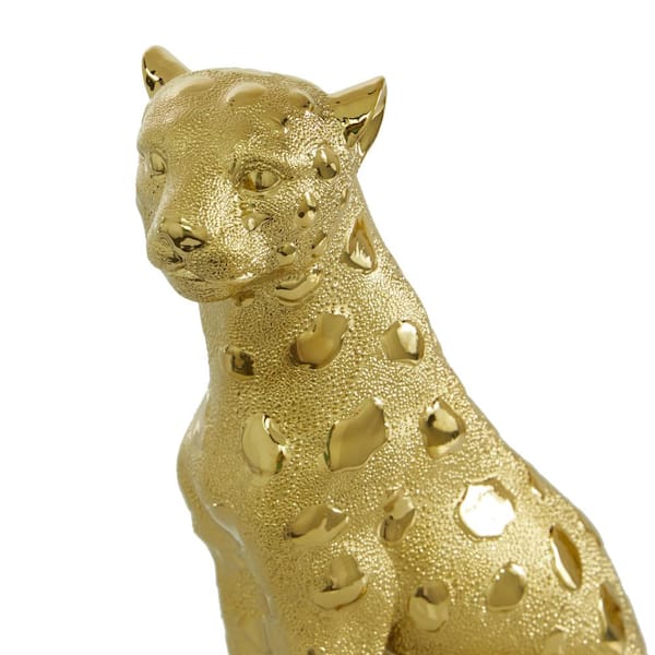 Litton Lane Gold Polystone Leopard Sculpture 98676 - The Home Depot
