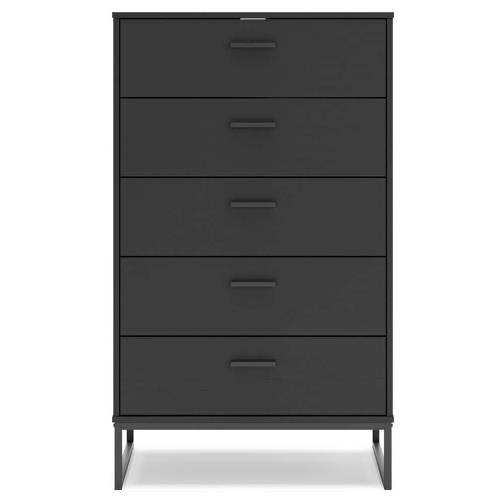 Black Contemporary 5-Drawer Chest with Metal Legs