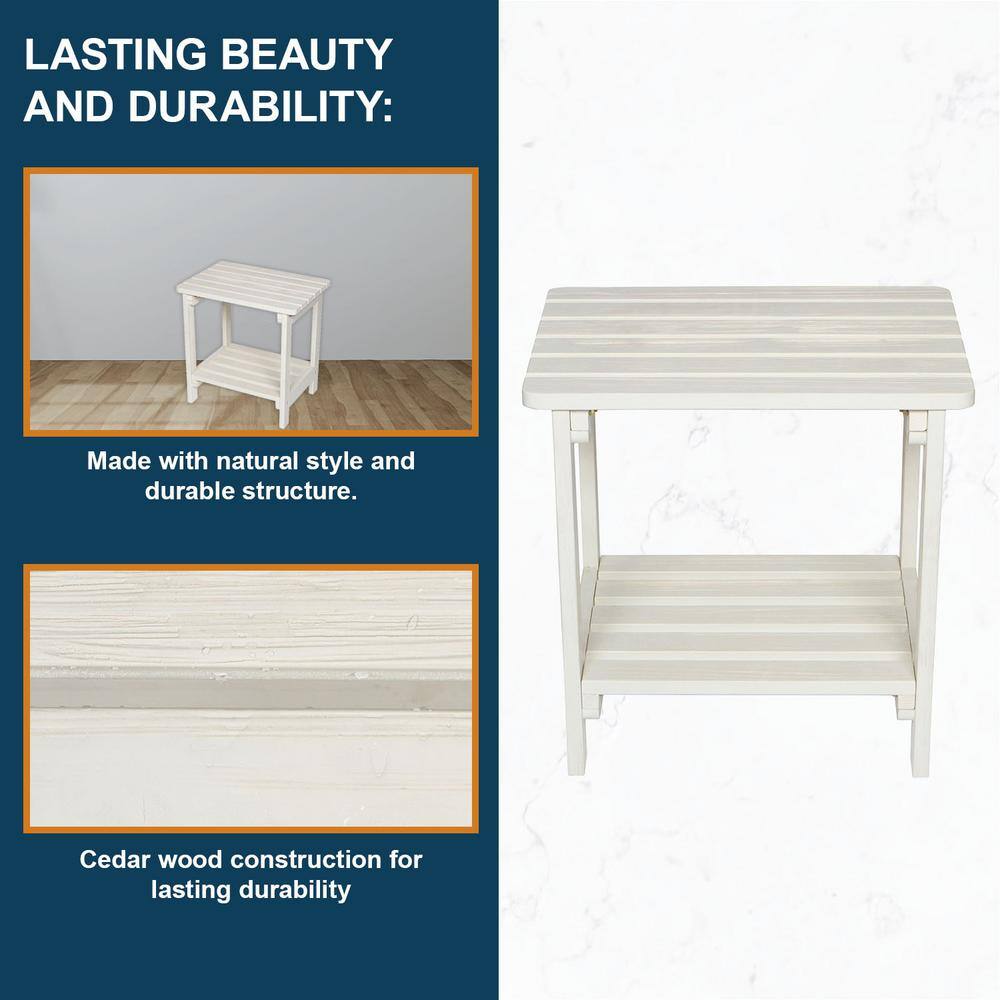 Eggshell White Cedar Wood Rectangular Side Table with Shelf