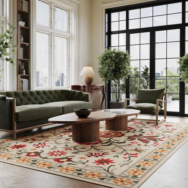 Padma Lakshmi X Rugs Shangrila Folk Floral Wool Multicolor 9 ft. x 12 ft. Indoor Area Rug