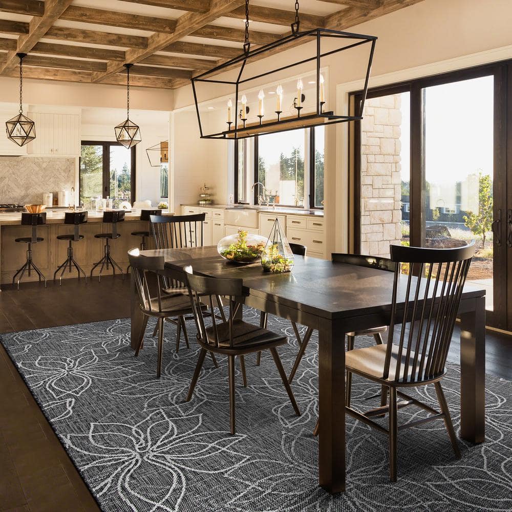 Transitional Ash Gray 78" Synthetic Round Area Rug for Indoor/Outdoor