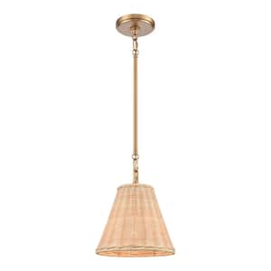 River 1-Light Brushed Gold Mini Pendant with Rattan Shade