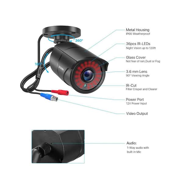 ZOSI 1080P Full HD TVI Hardwired Home Security Camera with Audio