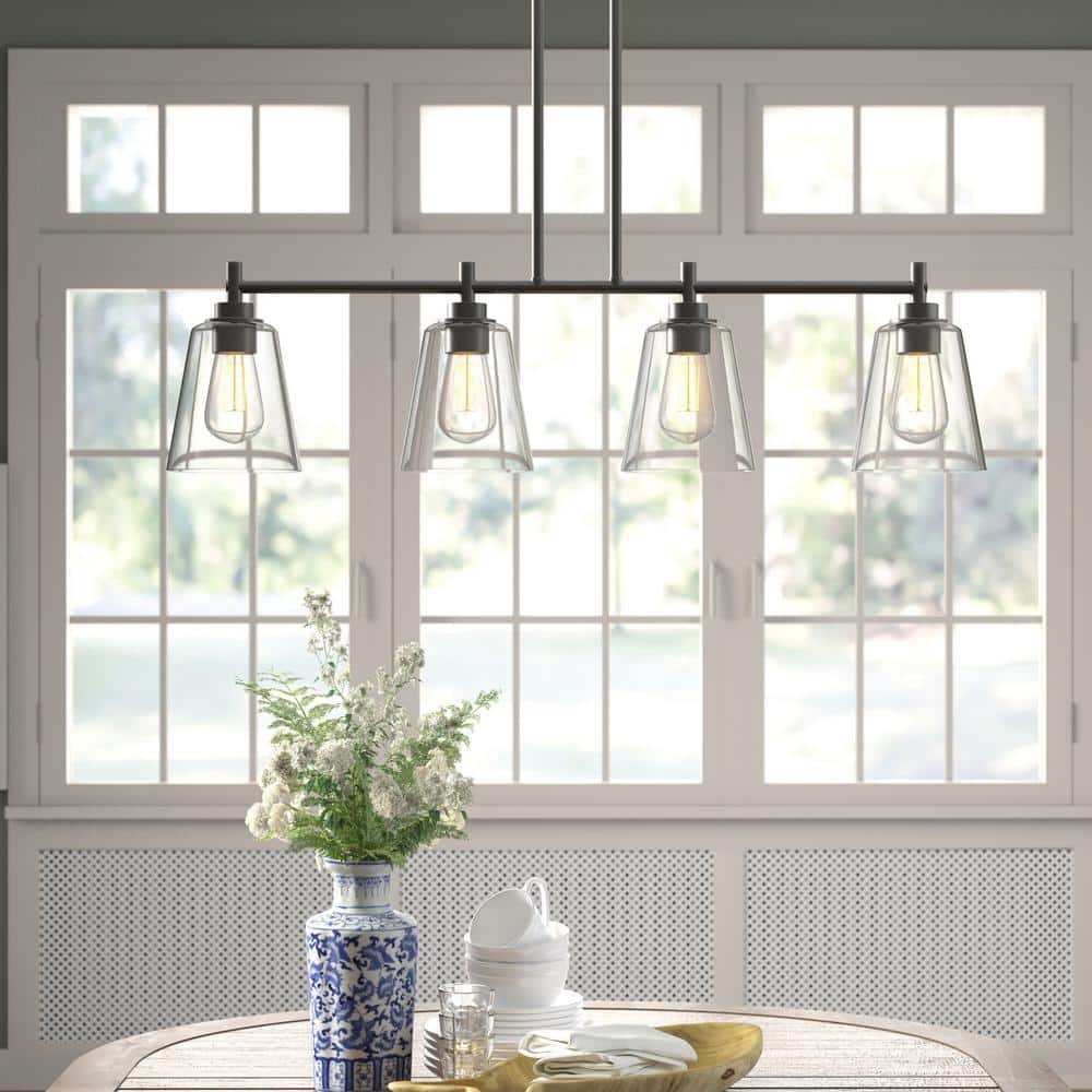 Westin 4-Light Matte Black Industrial Linear Chandelier for Kitchen Islands with No Bulbs Included price history on PriceWatchPro