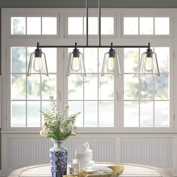 Designers Fountain Westin 4-Light Matte Black Industrial Linear Chandelier for Kitchen Islands with No Bulbs Included