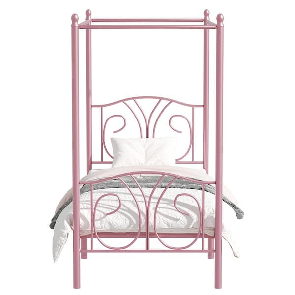 よ*ー様 nene様Melody Frame Premium Material VECELO Metal Canopy Bed Frame, Pink Twin Size with Headboard