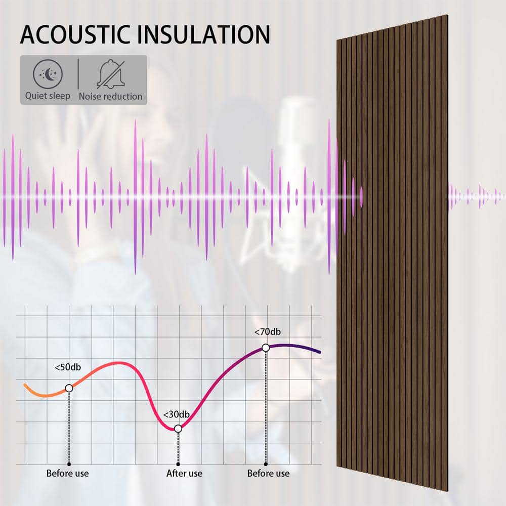 Walnut Peel & Stick 3D Acoustic Wood Slat Wall Panels