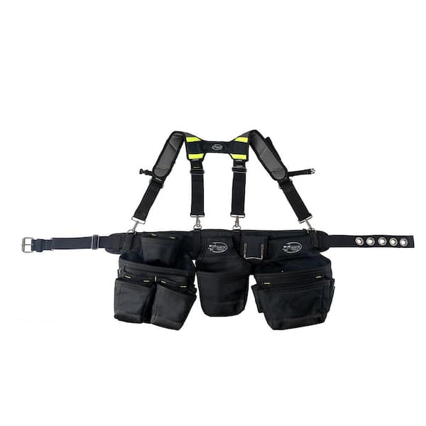 DEAD ON TOOLS Professional Framers Work Tool Belt Tool Storage Suspension Rig with LoadBear Suspenders and 3 Tool Pouches in Black
