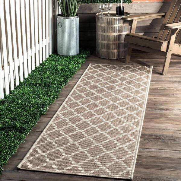 Gina Moroccan Trellis Taupe 2 ft. x 8 ft. Indoor/Outdoor Runner Patio Rug