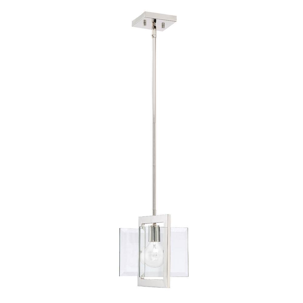 Ethan Clear Beveled Glass Mini-Pendant with Polished Nickel Frame