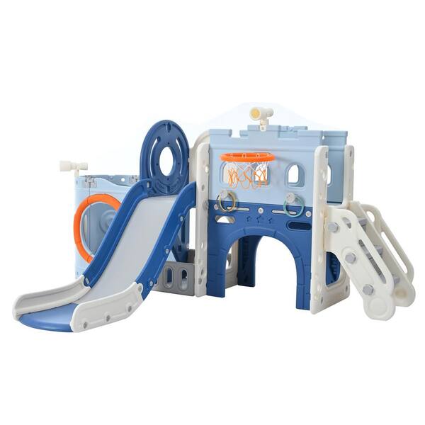 Bon Furni Blue HDPE Indoor and Outdoor Playset with Slide and Safty Corrider