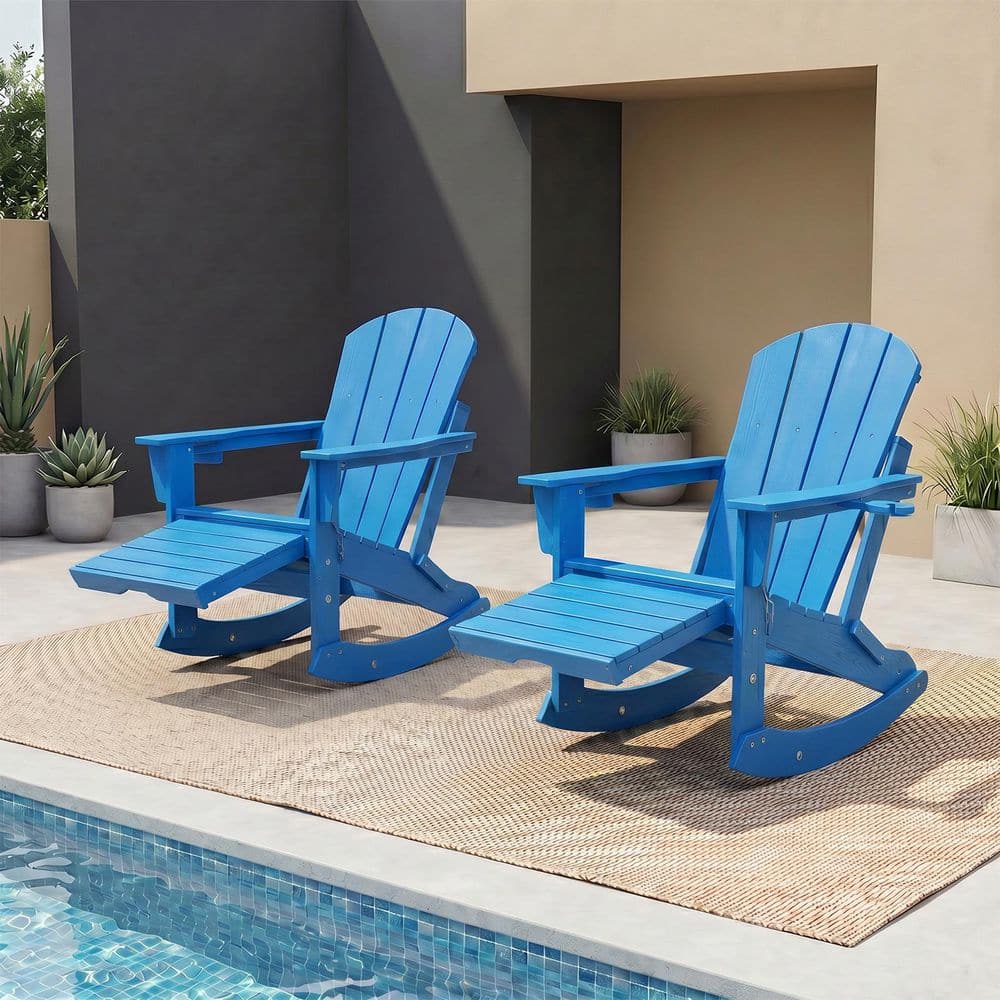 lohasco Blue HDPE Plastic Folding Adirondack Rocking Chair Set of