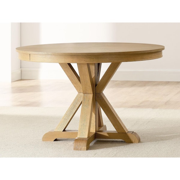 Rylie Light Brown Wood Trestle Dining Table Seats-4