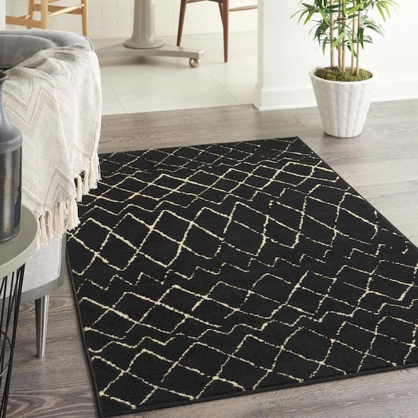 3 ft. x 5 ft. Beige and Black Abstract Power Loom Area Rug