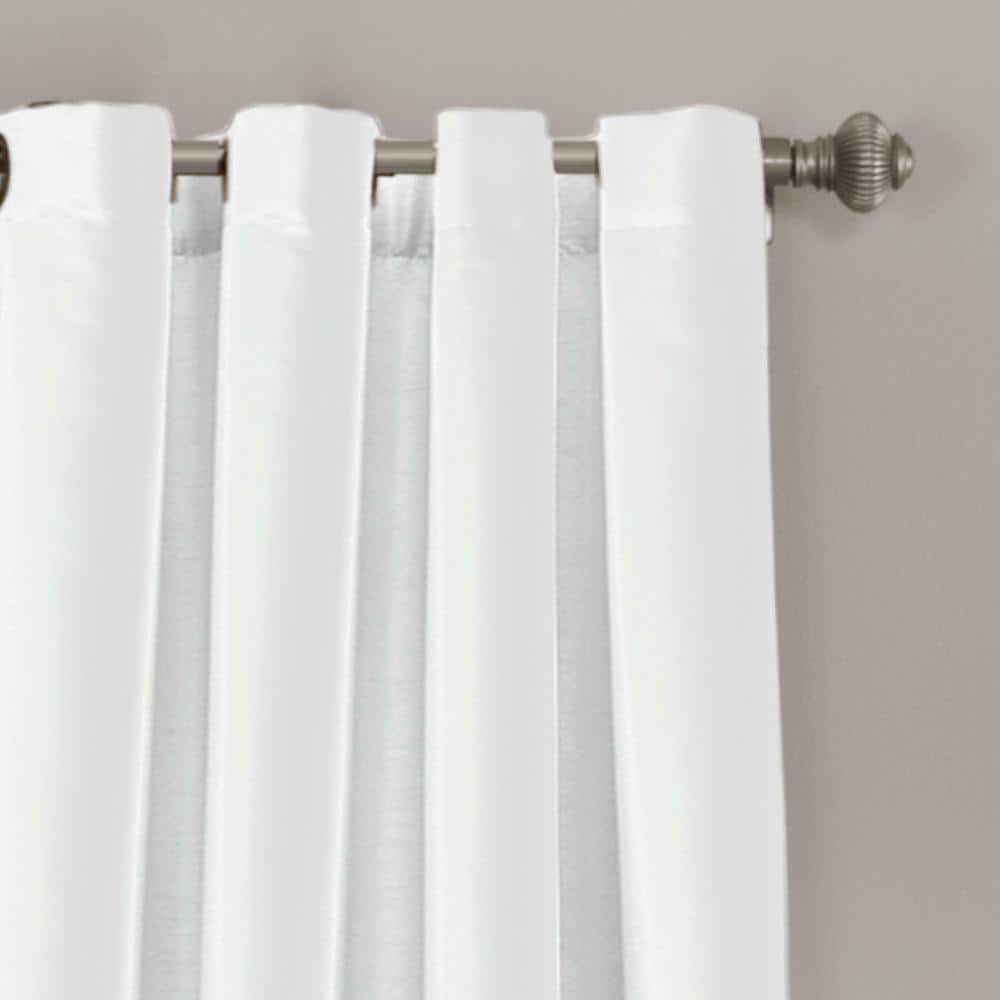 White and Black Faux Silk Light-Filtering Grommet Curtains, 54" x 95"