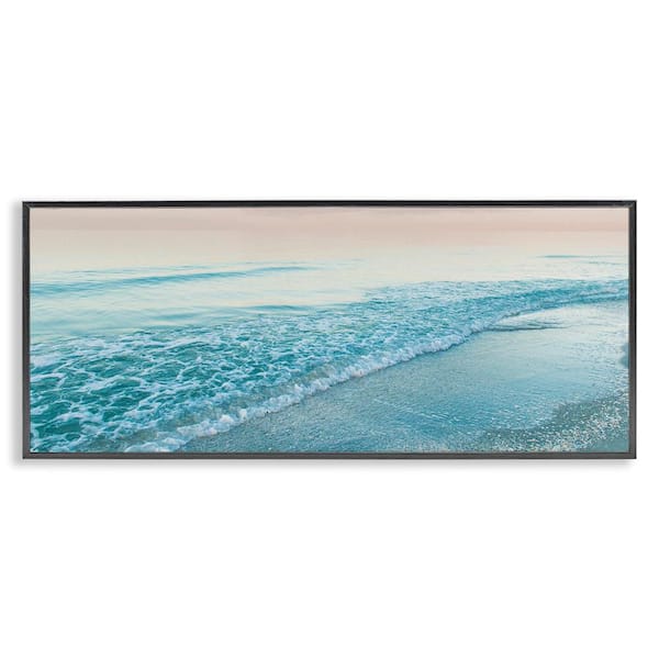 Luminous Sunset Over Beach by Mary Lou Johnson Black Framed Nature Giclee Art Print 13 in. x 30 in.