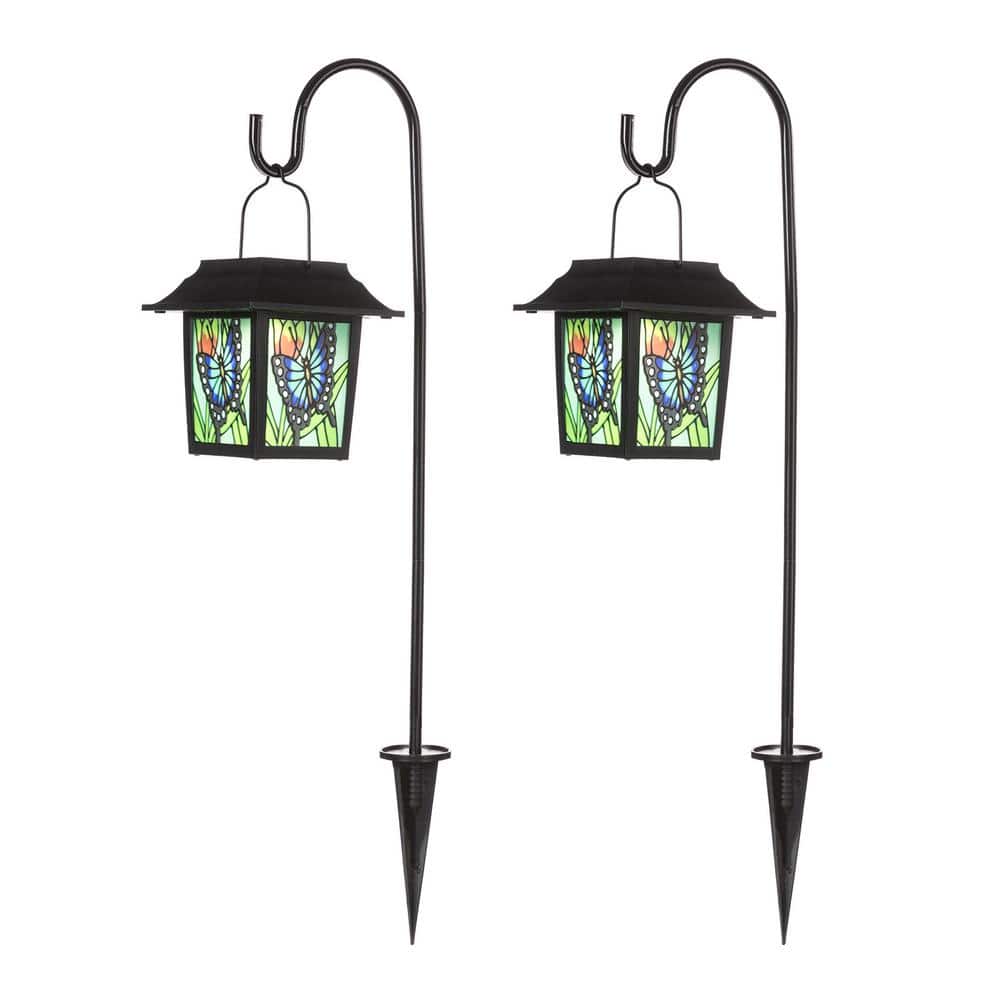 Glitzhome 30 in. H Solar Black Powered LED Weather Resistant