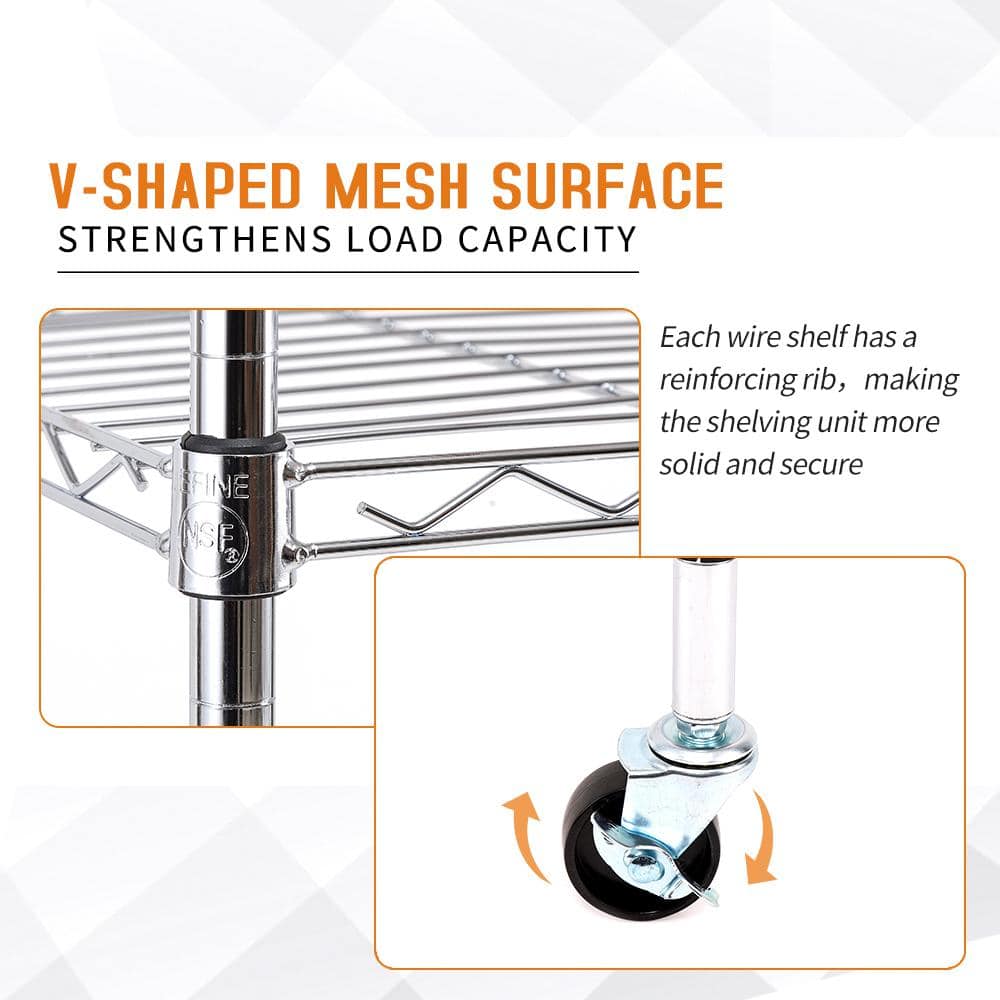 Chrome 4-Shelf Adjustable Steel Wire Shelving Unit with Wheels