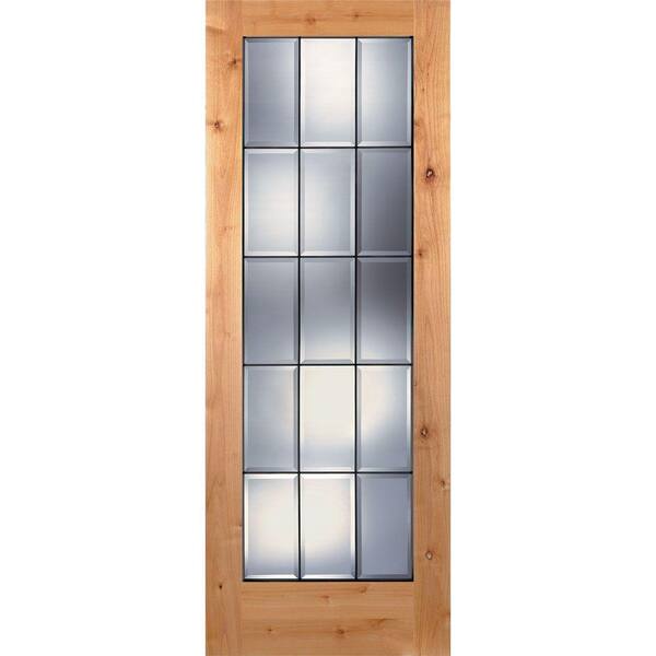 Feather River Doors 30 in. x 80 in. 15 Lite Unfinished Knotty Alder Clear Bevel Patina Woodgrain Interior Door Slab
