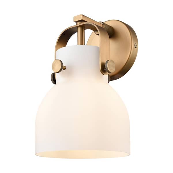 Innovations Pilaster II Bell 6.5 in. 1-Light Brushed Brass Wall Sconce with Glass Shade